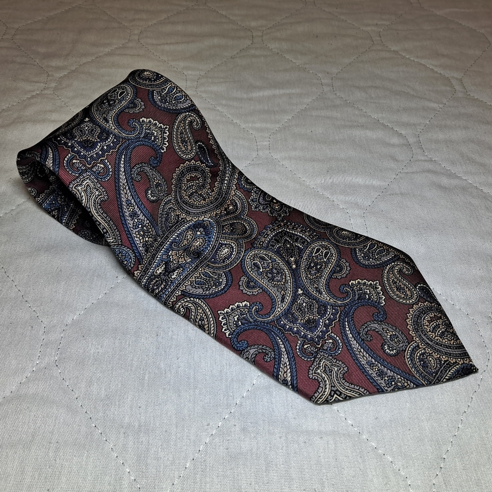 Gianfranco Ruffini 💯 Italian Silk Men's Necktie 58" x 4" Paisley Burgundy/Gold